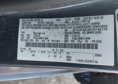 2013 Ford Fiesta Se from USA, damaged, VIN 3FADP4BJ8DM146178
